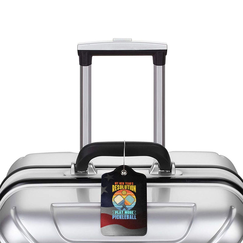 My New Year's Resolution Play More Pickleball Set of 2 Durable Leather Luggage Tags Stylish Travel Gear Men Women