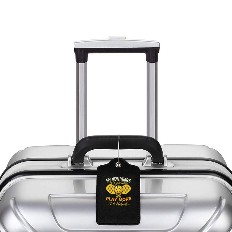 My New Year's Resolution Play More Pickleball Set of 2 Durable Leather Luggage Tags Stylish Travel Gear Men Women
