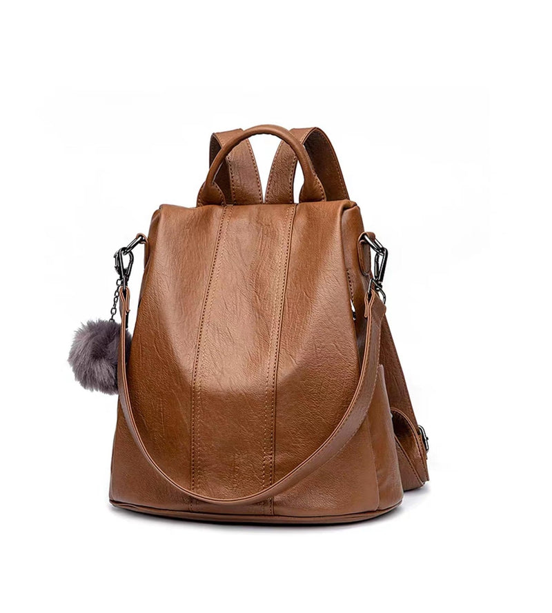 myfriday Vintage Faux Leather Backpack for Women, Soft Rucksack Backpack with Anti - Theft Pocket Convertible Shoulder Handbag (Brown)