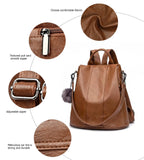 myfriday Vintage Faux Leather Backpack for Women, Soft Rucksack Backpack with Anti - Theft Pocket Convertible Shoulder Handbag (Brown)