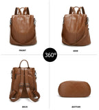myfriday Vintage Faux Leather Backpack for Women, Soft Rucksack Backpack with Anti - Theft Pocket Convertible Shoulder Handbag (Brown)