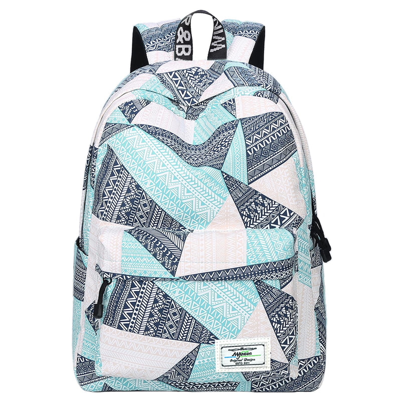 mygreen Backpack for Teens, Fashion Geometric Pattern kids Backpack College Bags Shoulder Bag Daypack Bookbags Travel Bag Blue&Green&Orange