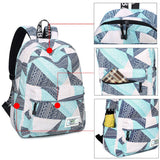 mygreen Backpack for Teens, Fashion Geometric Pattern kids Backpack College Bags Shoulder Bag Daypack Bookbags Travel Bag Blue&Green&Orange