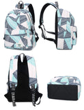 mygreen Backpack for Teens, Fashion Geometric Pattern kids Backpack College Bags Shoulder Bag Daypack Bookbags Travel Bag Blue&Green&Orange