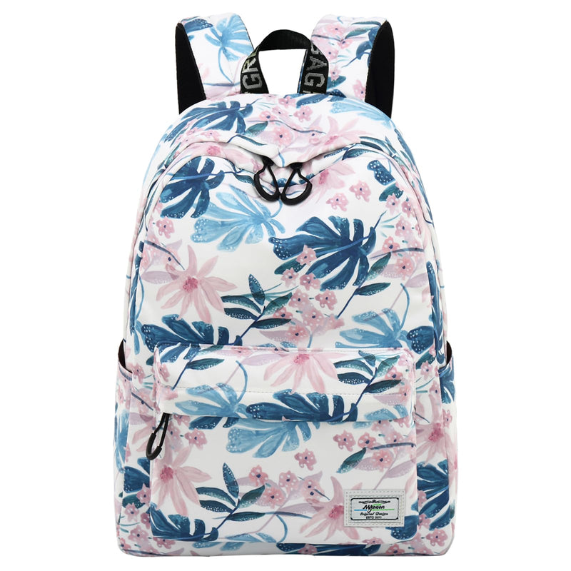 mygreen Backpacks for Kids, Flowers and Leaves Backpack Light Daypack School Bag Shoulder Bags Handbag White - Medium