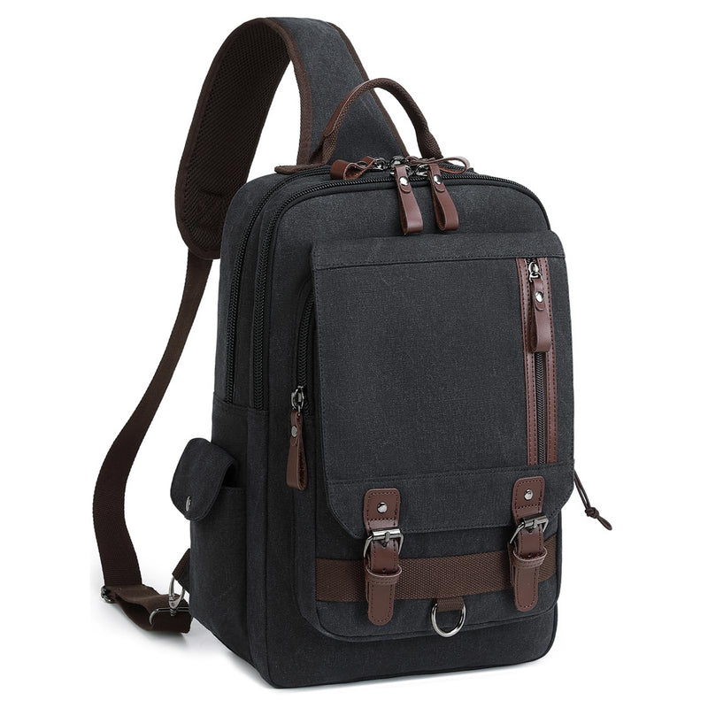 mygreen Canvas Messenger Bag 15 inch Backpack Crossbody Bags Sling Bag Black, XL
