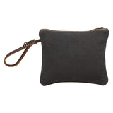 Myra Bag Puzzled Pouch - 9x7.5 Western Travel Makeup Bag, Organizer with Canvas and Leather Wrist Strap, Small Travel Toiletry Bag for Women, Compact Cosmetics Case, Cute Skincare Pouch, Boho Gift