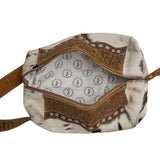 Myra Bag Seid Cowhide Purse - Brown and Ivory With Tooled Leather and Stitch Design, Makeup Kit and Handbag, Western Cowgirl Purse for Women