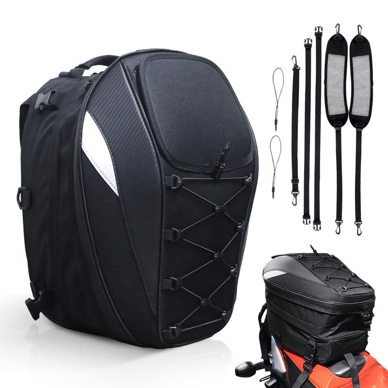 MZS Motorcycle Tail Bag, 38L Expandable Dual Use Helmet Bag Luggage Storage Backpack with Waterproof Rain Cover - Multifunctional Motorbike Rear Seat Bag Accessories