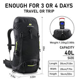 N NEVO RHINO 40L Internal Frame Hiking Backpack for Men Women with Rain Cover, Lightweight Outdoor Backpacking Backpack for Camping, Hiking, Traveling