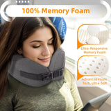 nadachi Neck Pillow Airplane Travel Set - Pure Memory Foam Travel Neck Pillow, Plane Pillow for Long Flights Essentials, Sleeping with 3D Contoured Eye Mask, Earplugs, Portable Bag (Darkgray - M)