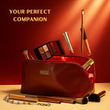 NAORI Travel Makeup Bag for Women | Large Luxury Cosmetic Organizer with Handle & Inner Pockets | Waterproof Faux LeatherToiletry Bag | Makeup Case for Home, Travel & Gifting (Classic Burgundy)