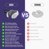 napfun Neck Pillow for Traveling, Upgraded Travel Neck Pillow for Airplane 100% Pure Memory Foam Travel Pillow for Flight Headrest Sleep, Portable Plane Accessories, Light Grey