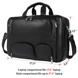 Nappa Leather Briefcase for Men Large Business Travel Messenger Tote Bag 17'' Laptop Bag with YKK Zippers (Black)