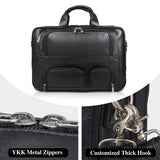 Nappa Leather Briefcase for Men Large Business Travel Messenger Tote Bag 17'' Laptop Bag with YKK Zippers (Black)