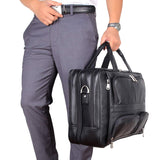 Nappa Leather Briefcase for Men Large Business Travel Messenger Tote Bag 17'' Laptop Bag with YKK Zippers (Black)