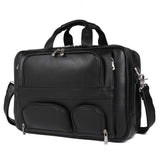Nappa Leather Briefcase for Men Large Business Travel Messenger Tote Bag 17'' Laptop Bag with YKK Zippers (Black)