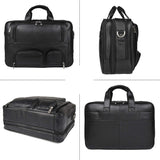 Nappa Leather Briefcase for Men Large Business Travel Messenger Tote Bag 17'' Laptop Bag with YKK Zippers (Black)