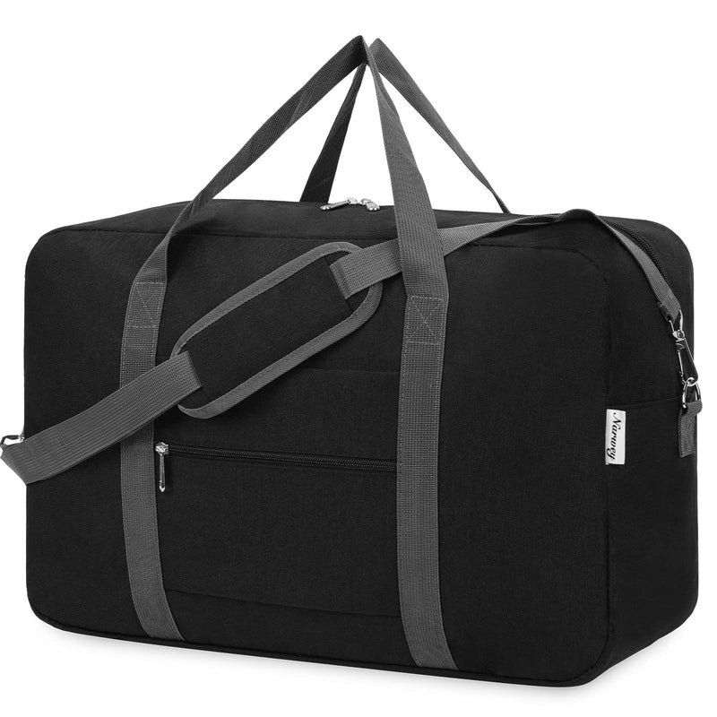 Narwey Carry on Luggage 22x14x9 Airline Approved Foldable Duffle Bag for Travel Packable Duffel Bag for Traveling Airplane for Women and Men 40L (Black (With Shoulder Strap))