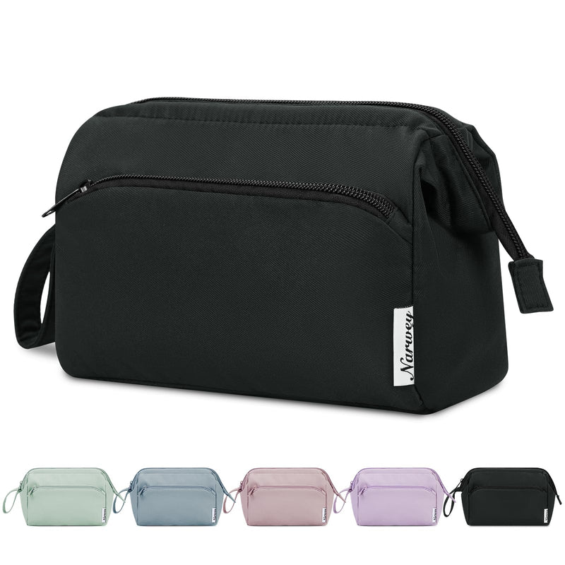 Narwey Makeup Bag Women Wide - open Make up Bag Travel Cosmetic Bag Organizer Toiletry Bag for Cosmetics Toiletries Accessories (Black)