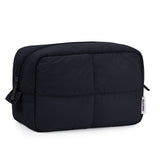 Narwey Travel Makeup Bag for Women Girl, Quilted Black Makeup Bag Cosmetic Make Up Organizer Bags with Compartments, Travel Toiletry Bag for Toiletries (Black)