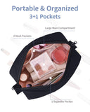 Narwey Travel Makeup Bag for Women Girl, Quilted Black Makeup Bag Cosmetic Make Up Organizer Bags with Compartments, Travel Toiletry Bag for Toiletries (Black)