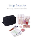Narwey Travel Makeup Bag for Women Girl, Quilted Black Makeup Bag Cosmetic Make Up Organizer Bags with Compartments, Travel Toiletry Bag for Toiletries (Black)