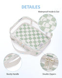 Narwey TSA Approved Toiletry Bag Carry on Clear Toiletry Bag Makeup Bag, Airport Airline Quart Size Travel Bags, Waterproof Portable Compact Cosmetic Make up Organizer Bag (Mint Green Checkerboard)