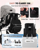 NatuFuse Baby Diaper Bag Backpack, Expandable Baby Bag for Girl Boy, Travel Diaper Backpack with Insulated Pocket, Changing Pad, Quilted Diaper Bag for Mom Dad, Newborn Baby Essentials Must Have Black