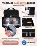 NatuFuse Baby Diaper Bag Backpack, Expandable Baby Bag for Girl Boy, Travel Diaper Backpack with Insulated Pocket, Changing Pad, Quilted Diaper Bag for Mom Dad, Newborn Baby Essentials Must Have Black