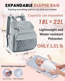 NatuFuse Baby Diaper Bag, Multi - Function Baby Bag for Mom Dad, Diaper Backpack with Changing Pad Stylish Pañaleras para Bebe Stroller Straps, Newborn Baby Essentials Must Haves for Women Grey Green