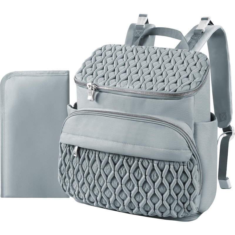NatuFuse Baby Diaper Bag, Multi - Function Baby Bag for Mom Dad, Diaper Backpack with Changing Pad Stylish Pañaleras para Bebe Stroller Straps, Newborn Baby Essentials Must Haves for Women Grey Green