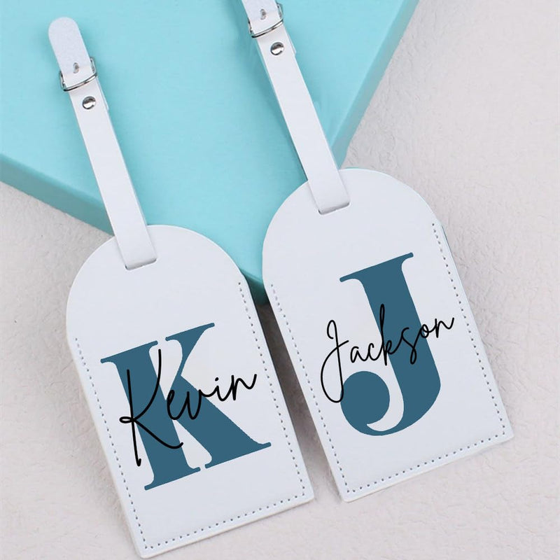 NAWVNMI 3 Pcs Personalised Initial Name Luggage Tag Suitcase Identifier Label Baggage PU Leather Boarding Bag Tags Travel Accessorie Gift,Select,Adjustable