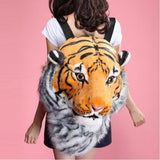 NEEVAS Backpack Stuffed Tiger Head 3D Simulation Personalised Lion Knapsack Shoulders Bag Animal Head Plush Rucksack (Yellow Tiger Head)