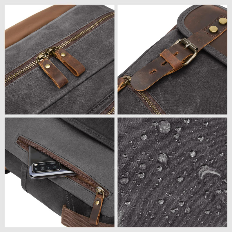 NEHOR Waxed Canvas Vintage Backpack Casual Genuine Leather Laptop Travel Rucksack for Men Women