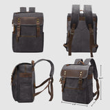 NEHOR Waxed Canvas Vintage Backpack Casual Genuine Leather Laptop Travel Rucksack for Men Women