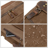 NEHOR Waxed Canvas Vintage Backpack Casual Genuine Leather Laptop Travel Rucksack for Men Women