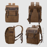 NEHOR Waxed Canvas Vintage Backpack Casual Genuine Leather Laptop Travel Rucksack for Men Women