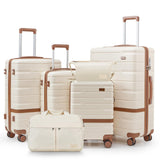 NEISIA Luggage Sets Lightweight Hard Shell Suitcases with Spinner Wheels for Family Travel - Durable PC+ABS Material Carry On Luggage YKK Zippers (Beige, 6 Piece Sets (18/20/24/28/DB/TB))
