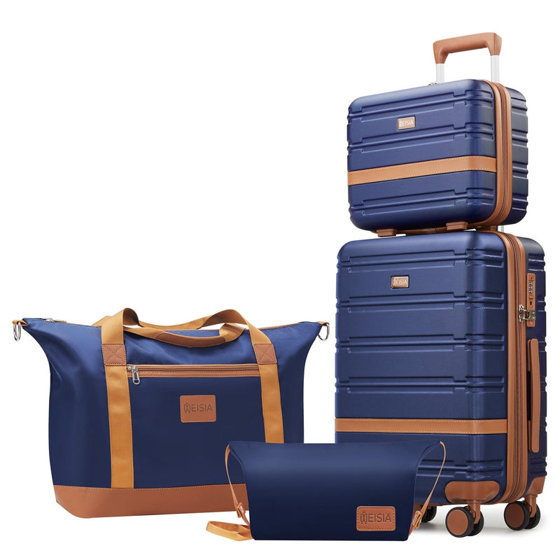 NEISIA Luggage Sets with spinner wheels, PC+ABS Hard Shell Travel Luggage,Lightweight Carry - on suitcases with TSA Lock,YKK Zippers (Navy, 4 Piece Sets(14/20/DB/TB))
