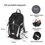 Nereiva Foldable Backpack with Rain Cover - Multiple Pockets - Waterproof Lightweight Packable Backpack for Travel Camping, 35L Hiking Foldable Daypack for Men Women Black