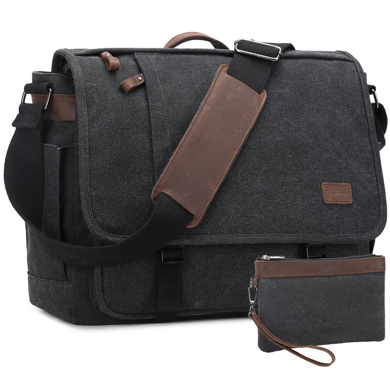 Nerlion Messenger Bag 15.6 Inch Laptop Bag Computer Bag Canvas Water - resistant Shoulder Bag Work Briefcase Bookbag for College (15.6", Dark Gray)