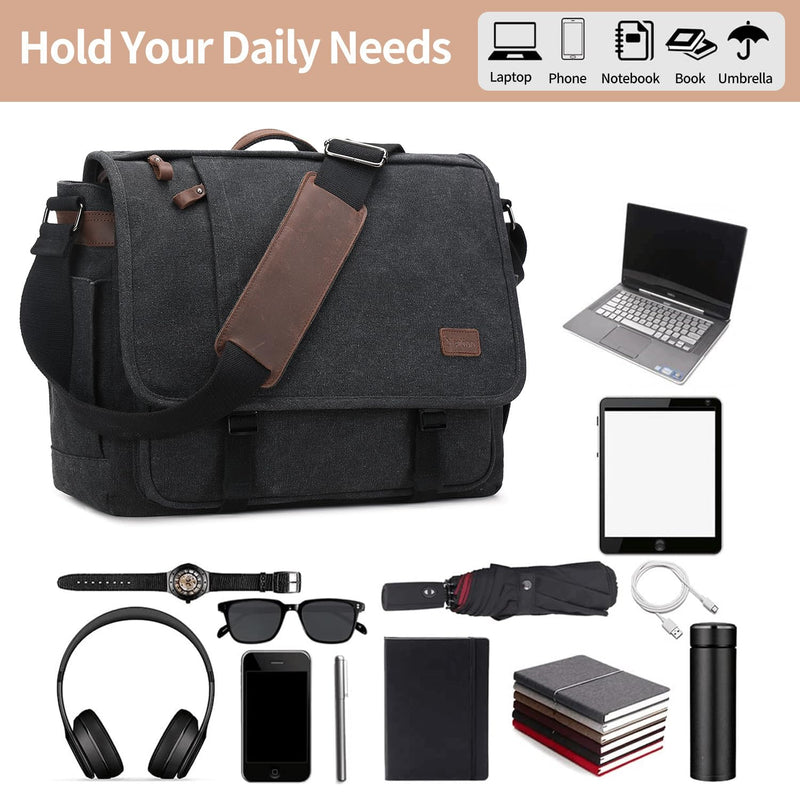 Nerlion Messenger Bag 15.6 Inch Laptop Bag Computer Bag Canvas Water - resistant Shoulder Bag Work Briefcase Bookbag for College (15.6", Dark Gray)