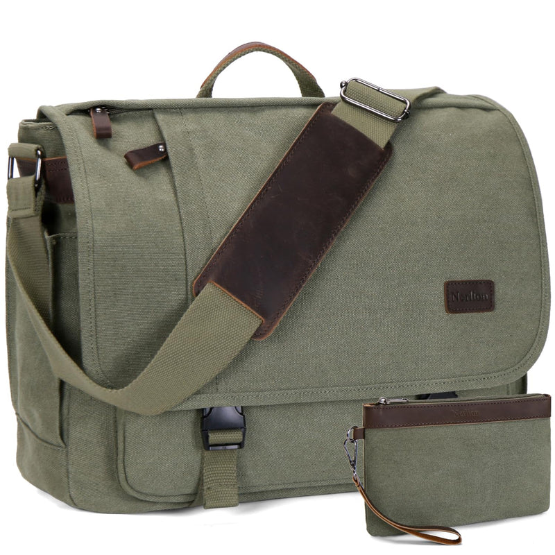 Nerlion Messenger Bag for Men 17 - 17.3 Inch Laptop Bag Canvas Water - resistant Computer Bag Shoulder Bag Work Briefcase Bookbag for College (Green)