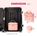 NESTORO Makeup Bag with Jewelry Case Set, Pink Quilted PU Leather with Handle, Gold Zipper