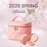 NESTORO Makeup Bag with Jewelry Case Set, Pink Quilted PU Leather with Handle, Gold Zipper