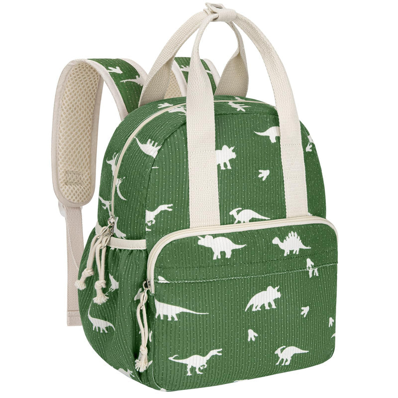 Neverwhy Corduroy Toddler Backpack for Boys Girls 2 - 5, Water - Resistant 11 Inch Small Kids Backpack for School Kindergarten Travel, Lightweight Bookbag for Preschool Daycare - Green Dinosaur
