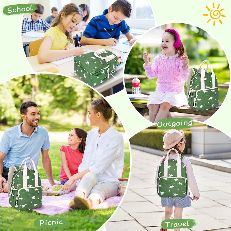 Neverwhy Corduroy Toddler Backpack for Boys Girls 2 - 5, Water - Resistant 11 Inch Small Kids Backpack for School Kindergarten Travel, Lightweight Bookbag for Preschool Daycare - Green Dinosaur
