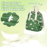 Neverwhy Corduroy Toddler Backpack for Boys Girls 2 - 5, Water - Resistant 11 Inch Small Kids Backpack for School Kindergarten Travel, Lightweight Bookbag for Preschool Daycare - Green Dinosaur
