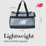 New Balance Duffel Bag, Small Carry On Travel Gym Bag with Carry Handles and Shoulder Strap, Grey